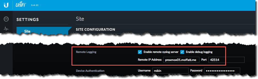 Unifi control panel syslog setting